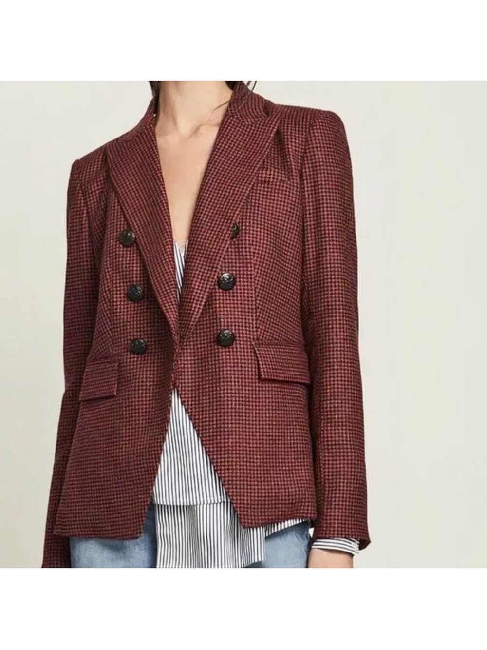 $748 Veronica Beard Red Black Houndstooth Miller Dickey jacket blazer, size 6